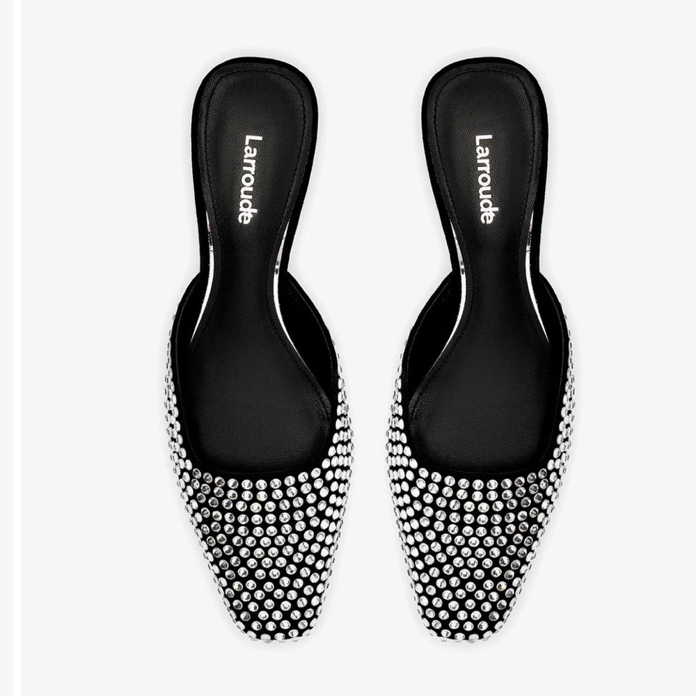 LARROUDE AMAL CRYSTAL MULE IN BLACK LEATHER FINISHED W/CRYSTALS SIZE US 8 1/2